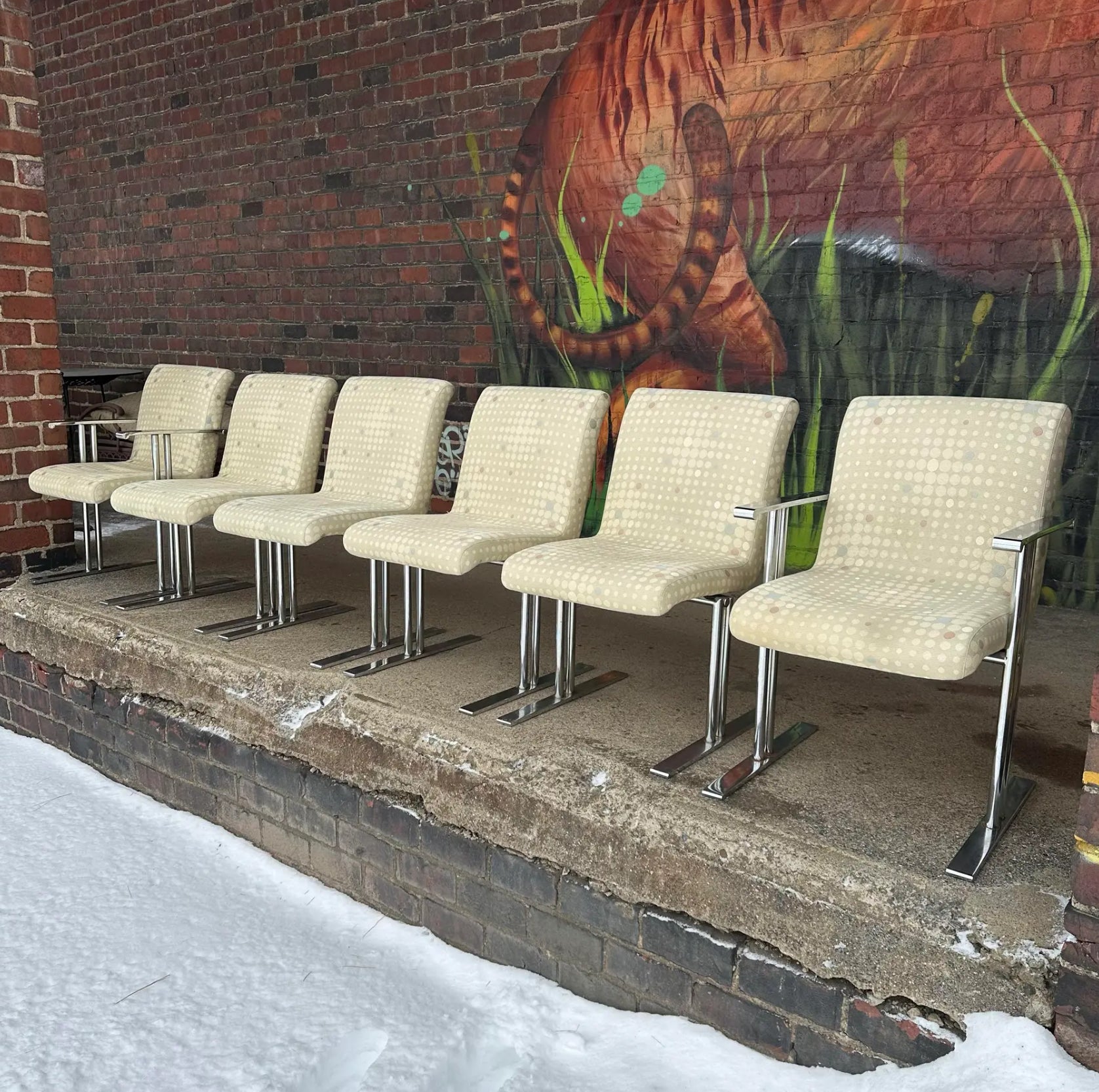 Set of 6 Directional Chrome Dining Chairs