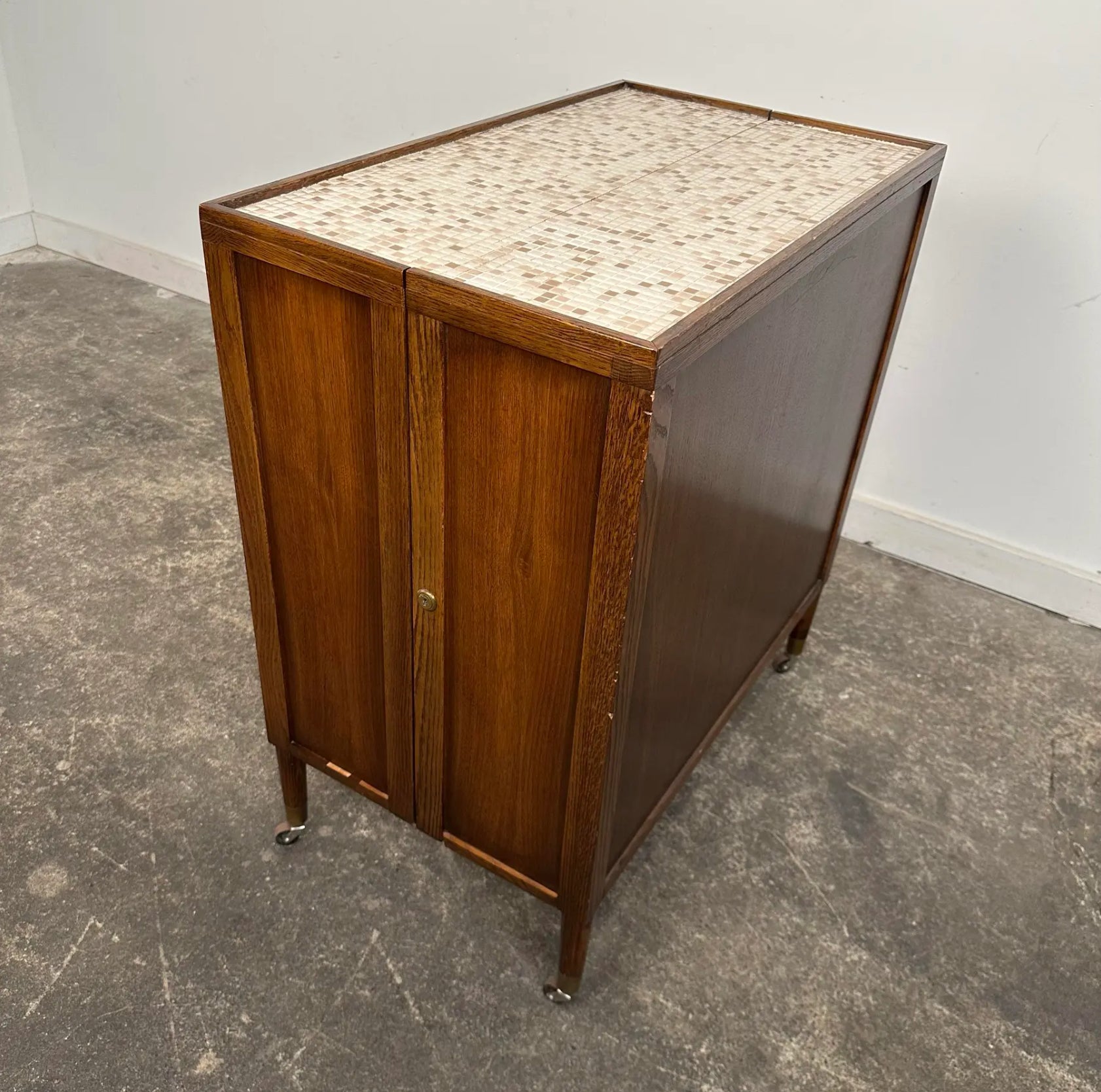 Mosaic Tile Folding Bar Cart by Henry Glass for Saginaw Furniture