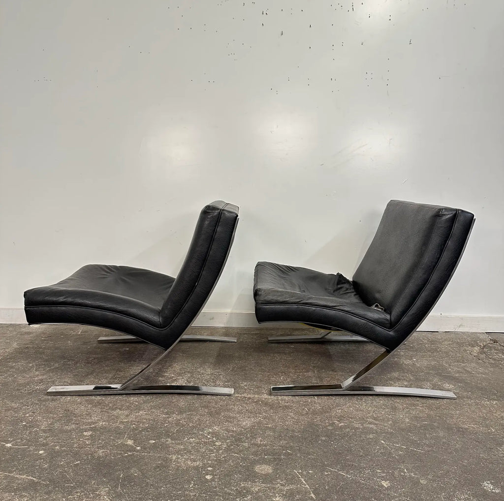 Pair of Chrome and Vinyl Cantilever Lounge Chairs