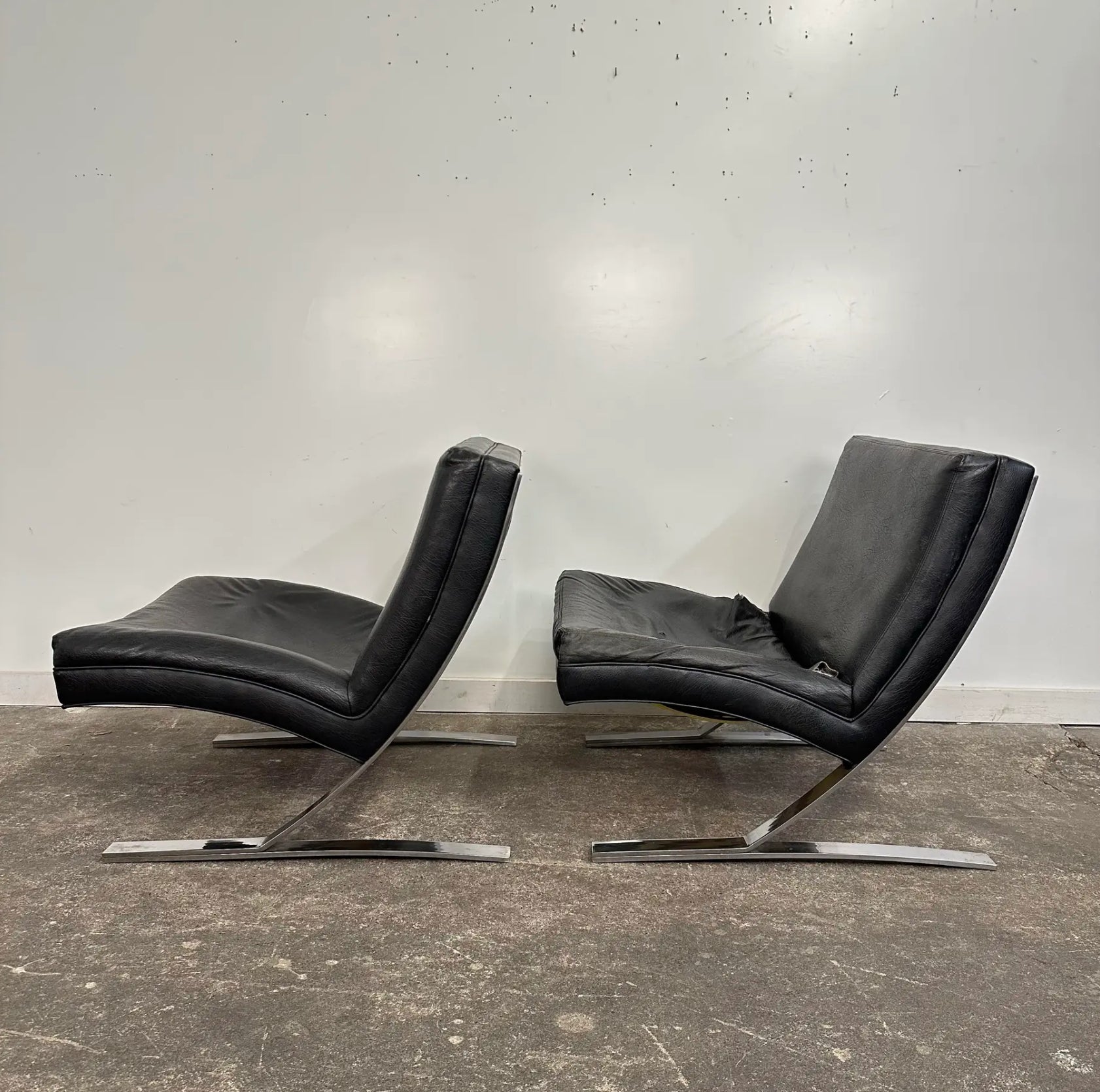 Pair of Chrome and Vinyl Cantilever Lounge Chairs