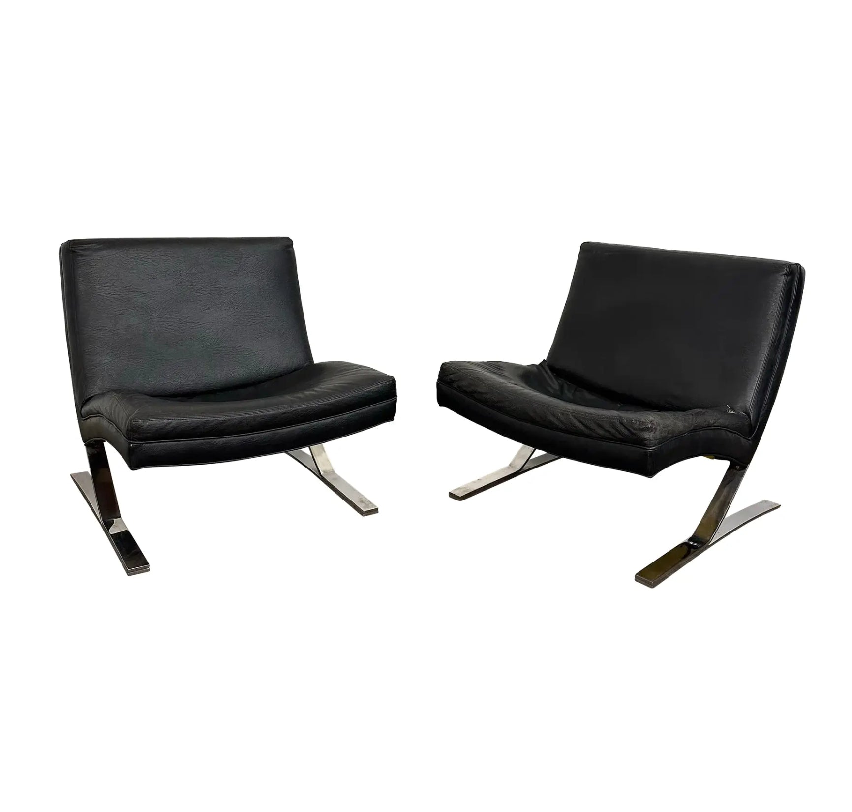 Pair of Chrome and Vinyl Cantilever Lounge Chairs