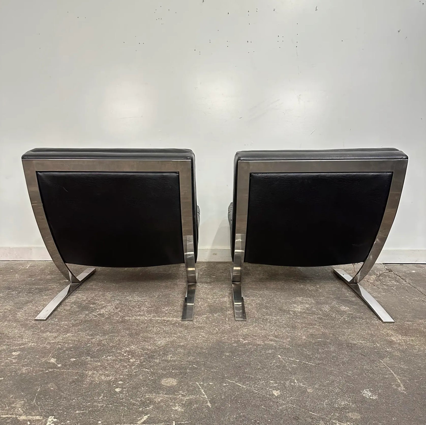 Pair of Chrome and Vinyl Cantilever Lounge Chairs