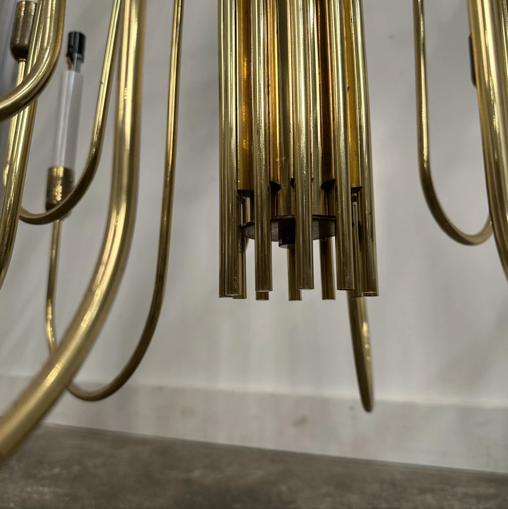 Mid Century Modern Tommi Parzinger Style Brass Chandelier by Lightolier