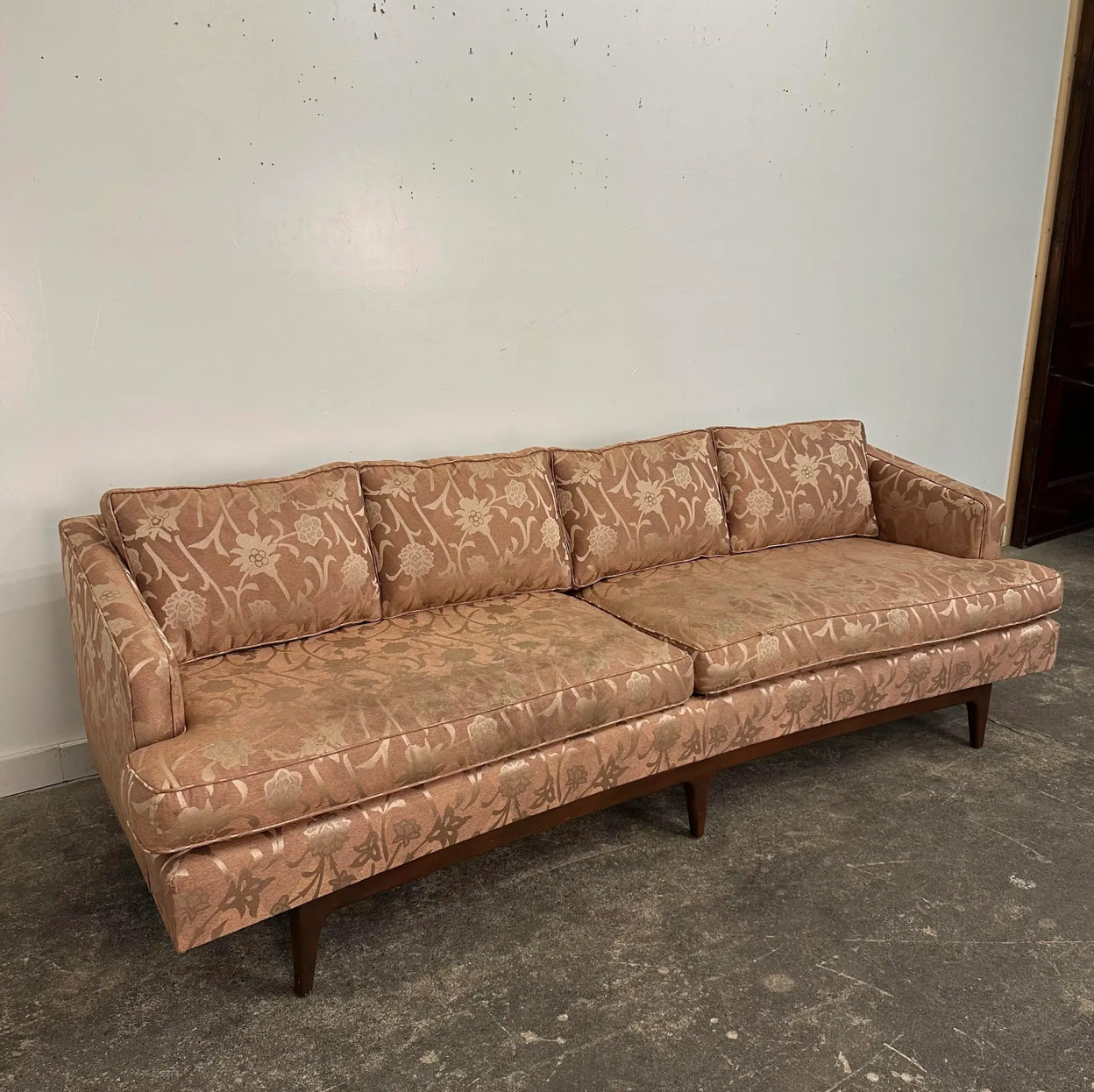 Mid Century Modern Curved Sculpted Walnut Sofa