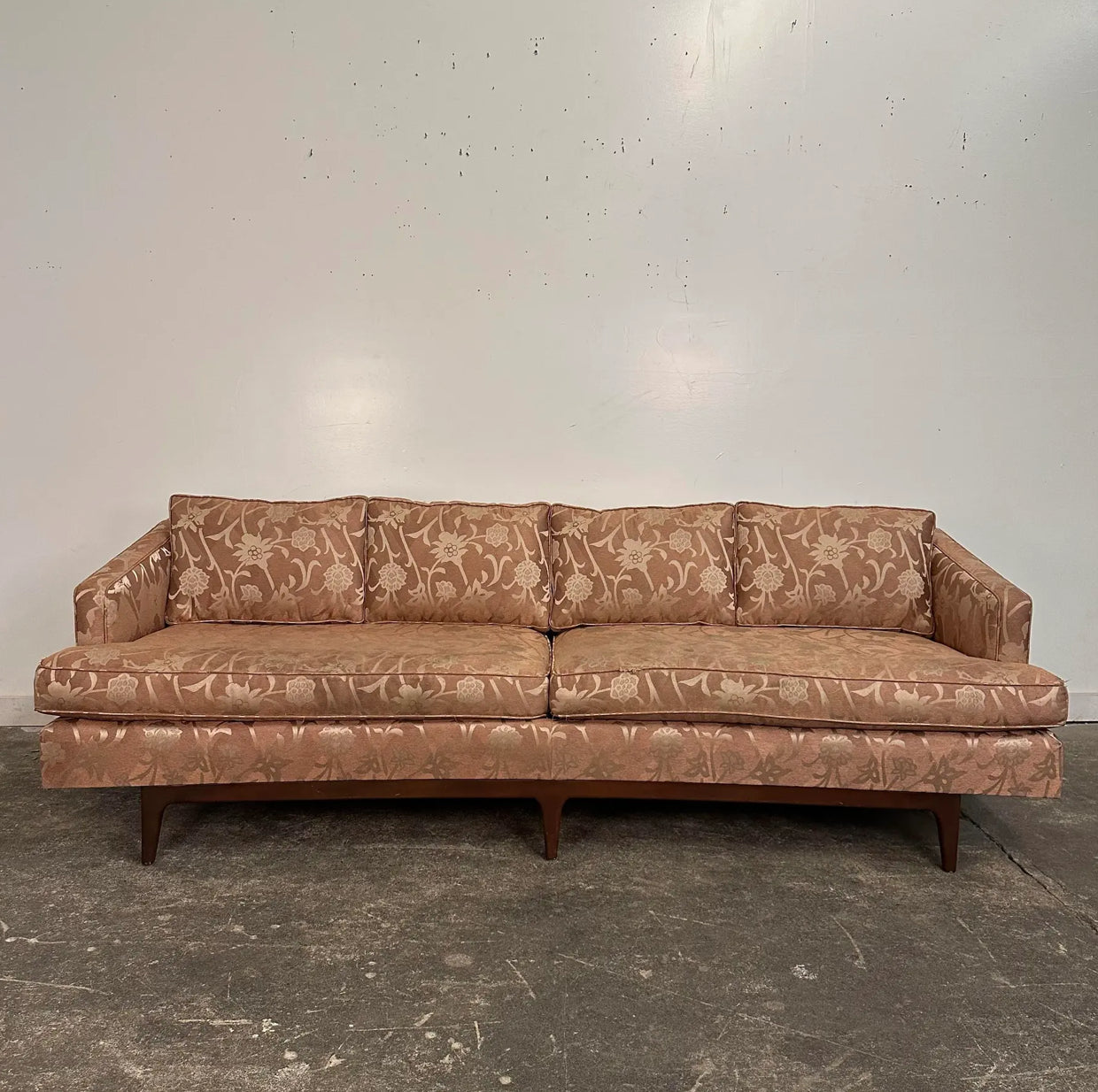 Mid Century Modern Curved Sculpted Walnut Sofa
