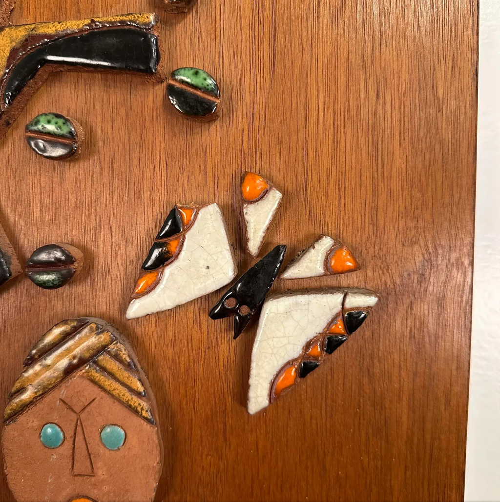 Ceramic Mosaic on Teak Wood La Luna