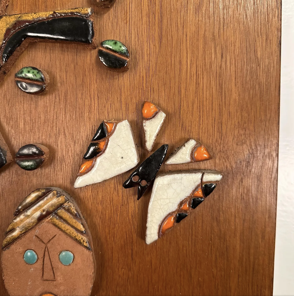 Ceramic Mosaic on Teak Wood La Luna