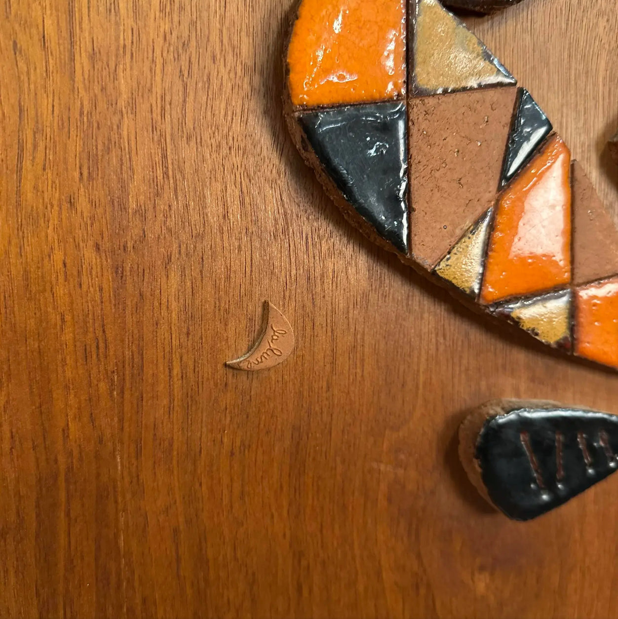 Ceramic Mosaic on Teak Wood La Luna