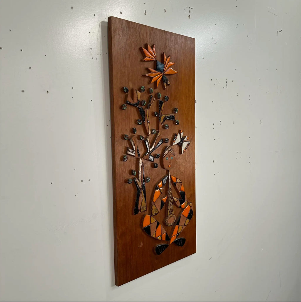 Ceramic Mosaic on Teak Wood La Luna