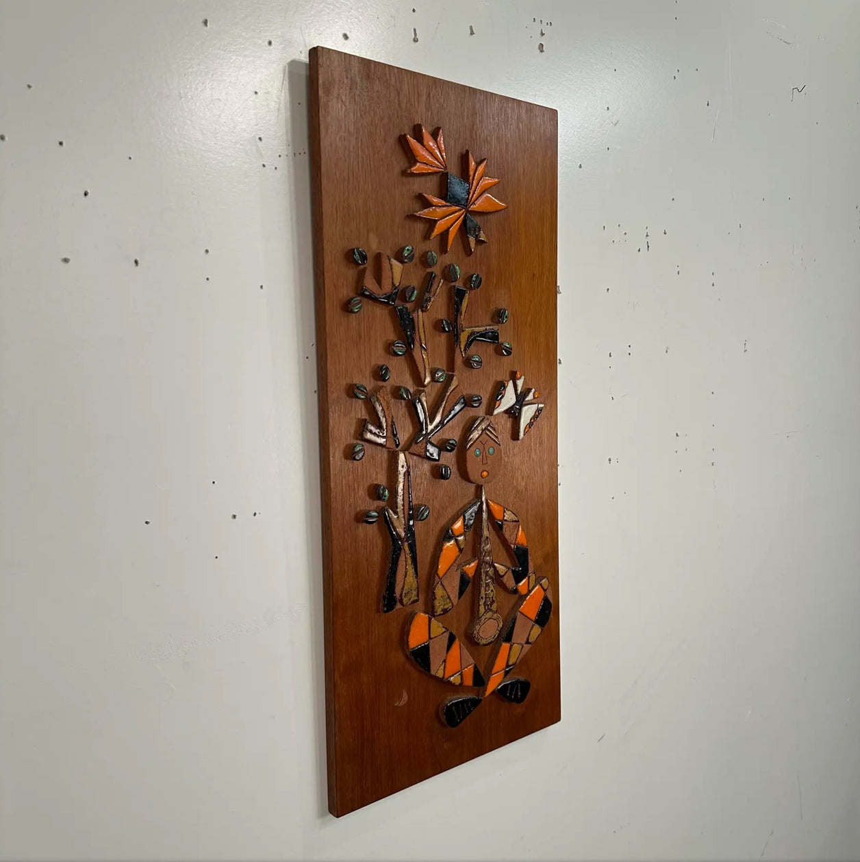 Ceramic Mosaic on Teak Wood La Luna