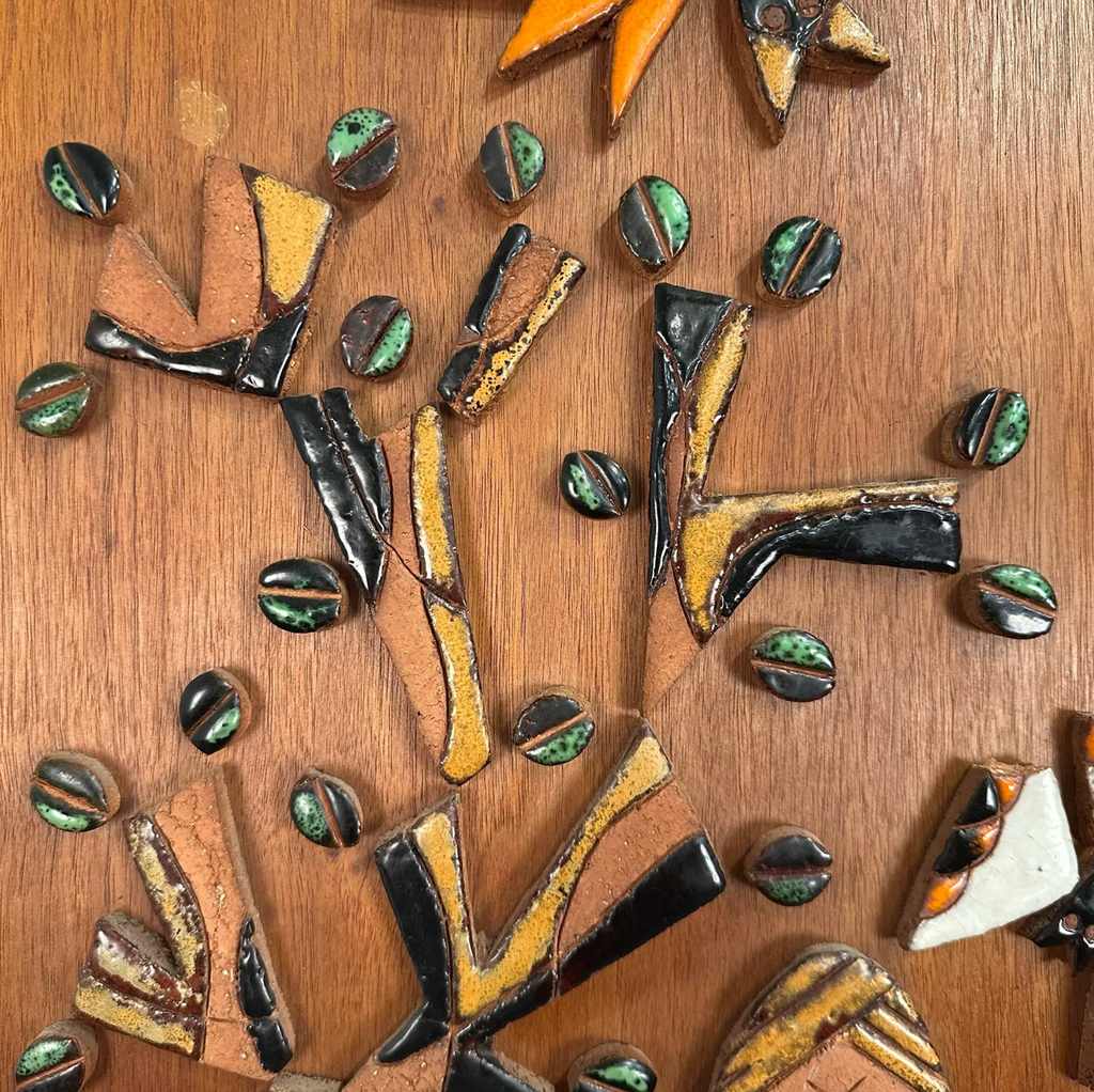 Ceramic Mosaic on Teak Wood La Luna