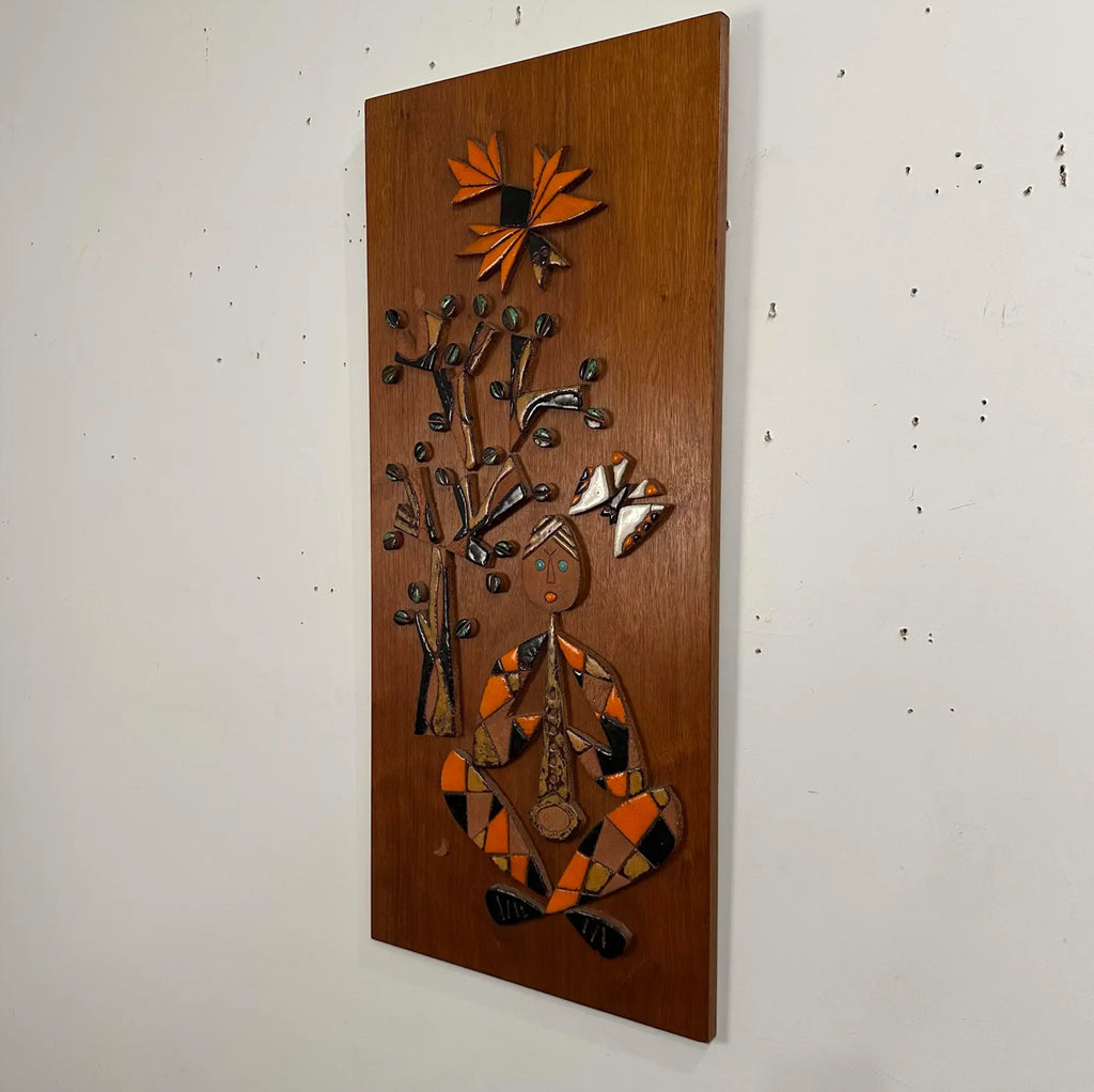 Ceramic Mosaic on Teak Wood La Luna