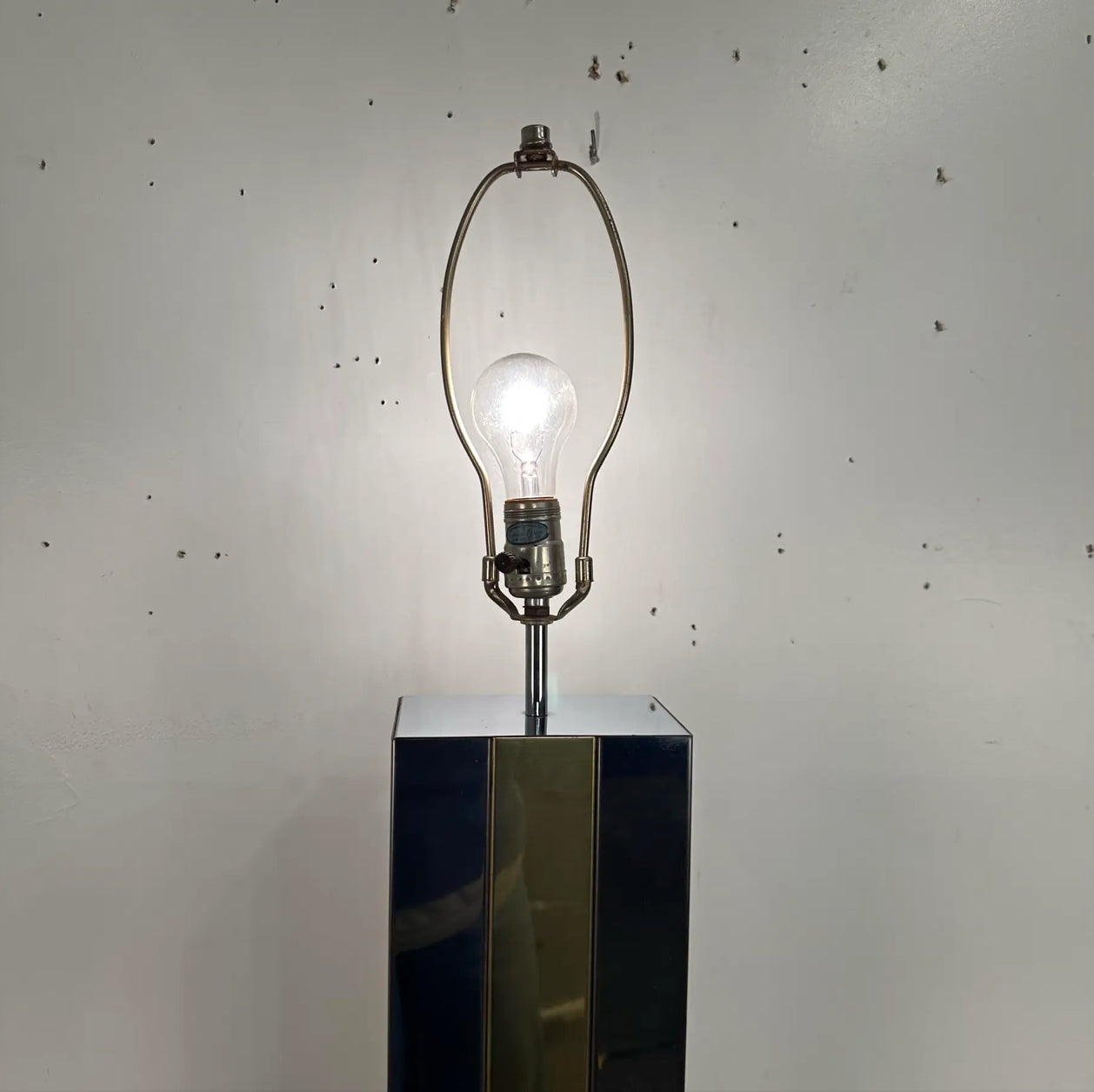 Robert Sonneman Chrome and Brass Table Lamp Style of Paul Evans