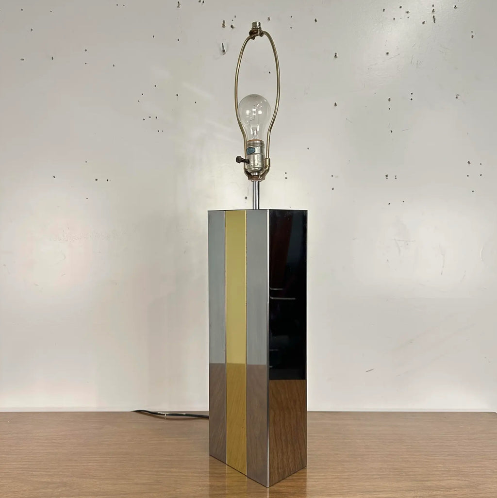 Robert Sonneman Chrome and Brass Table Lamp Style of Paul Evans
