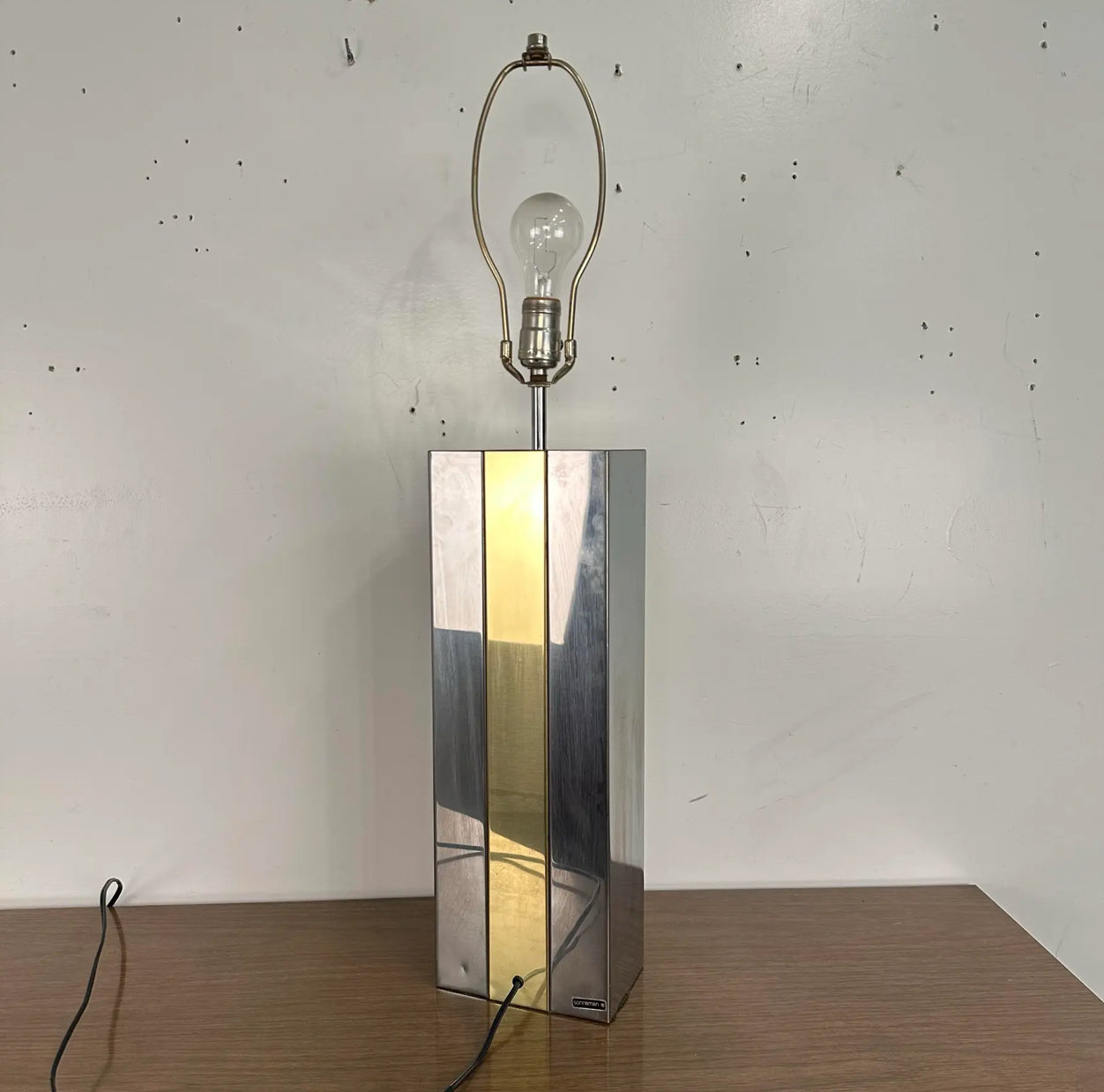 Robert Sonneman Chrome and Brass Table Lamp Style of Paul Evans