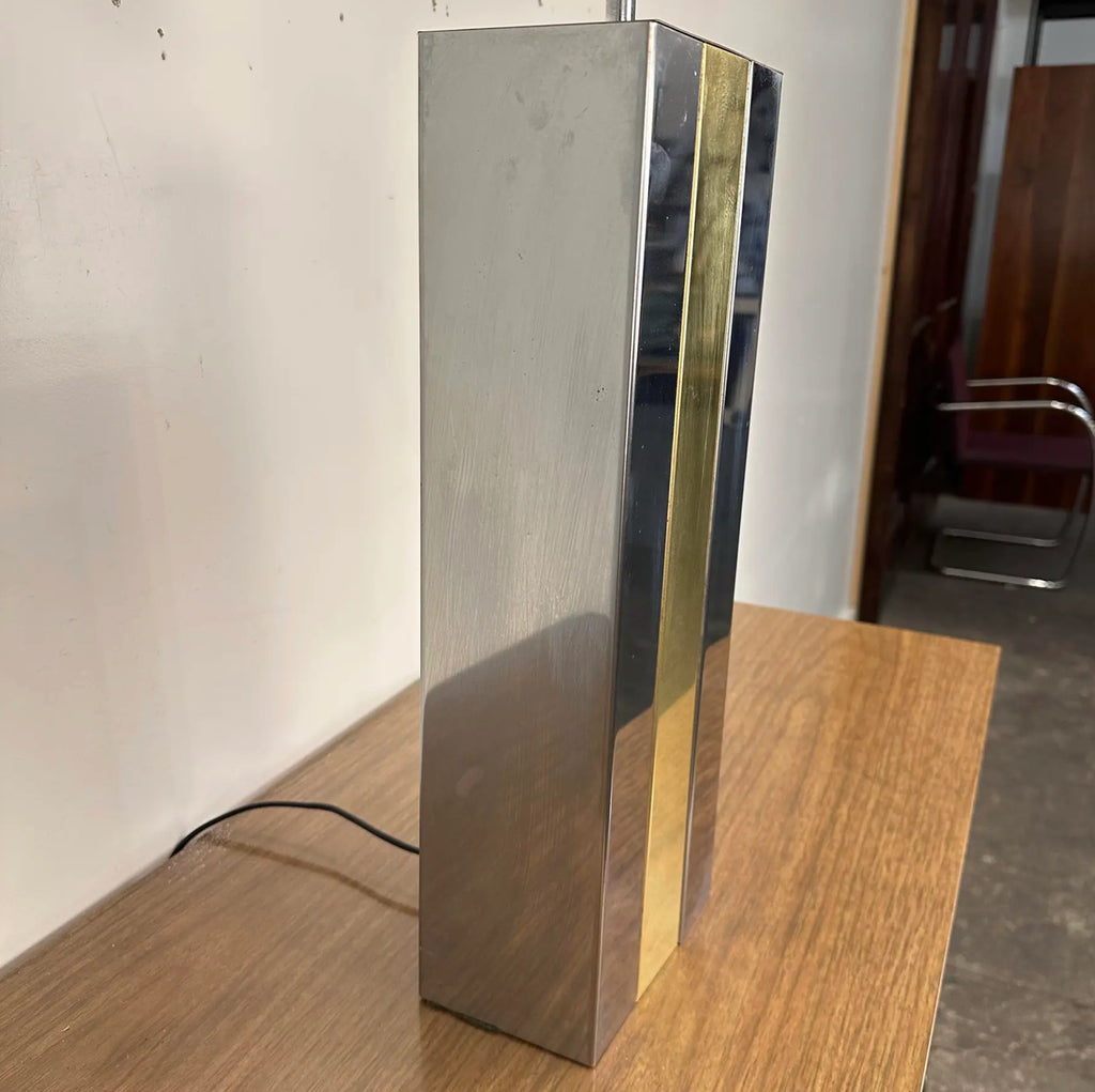 Robert Sonneman Chrome and Brass Table Lamp Style of Paul Evans