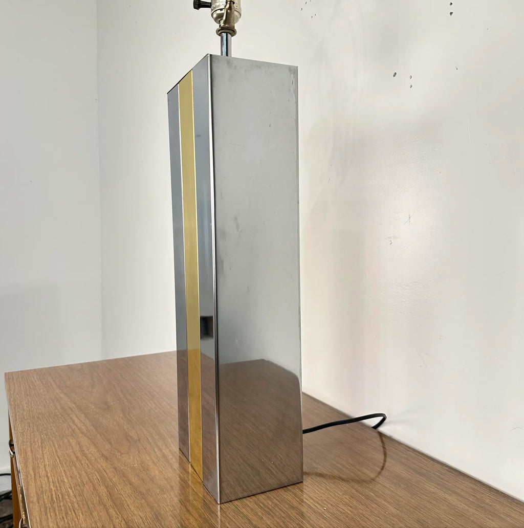 Robert Sonneman Chrome and Brass Table Lamp Style of Paul Evans