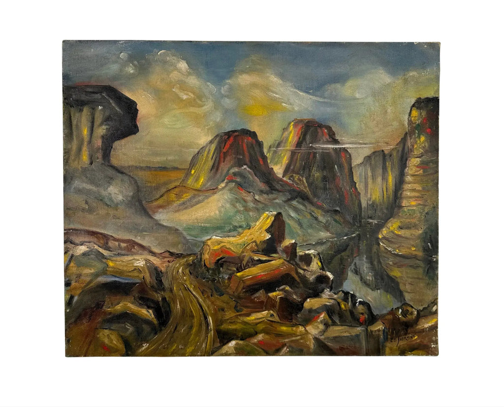 Abstract Landscape Painting Singed Ed Sherman 1947