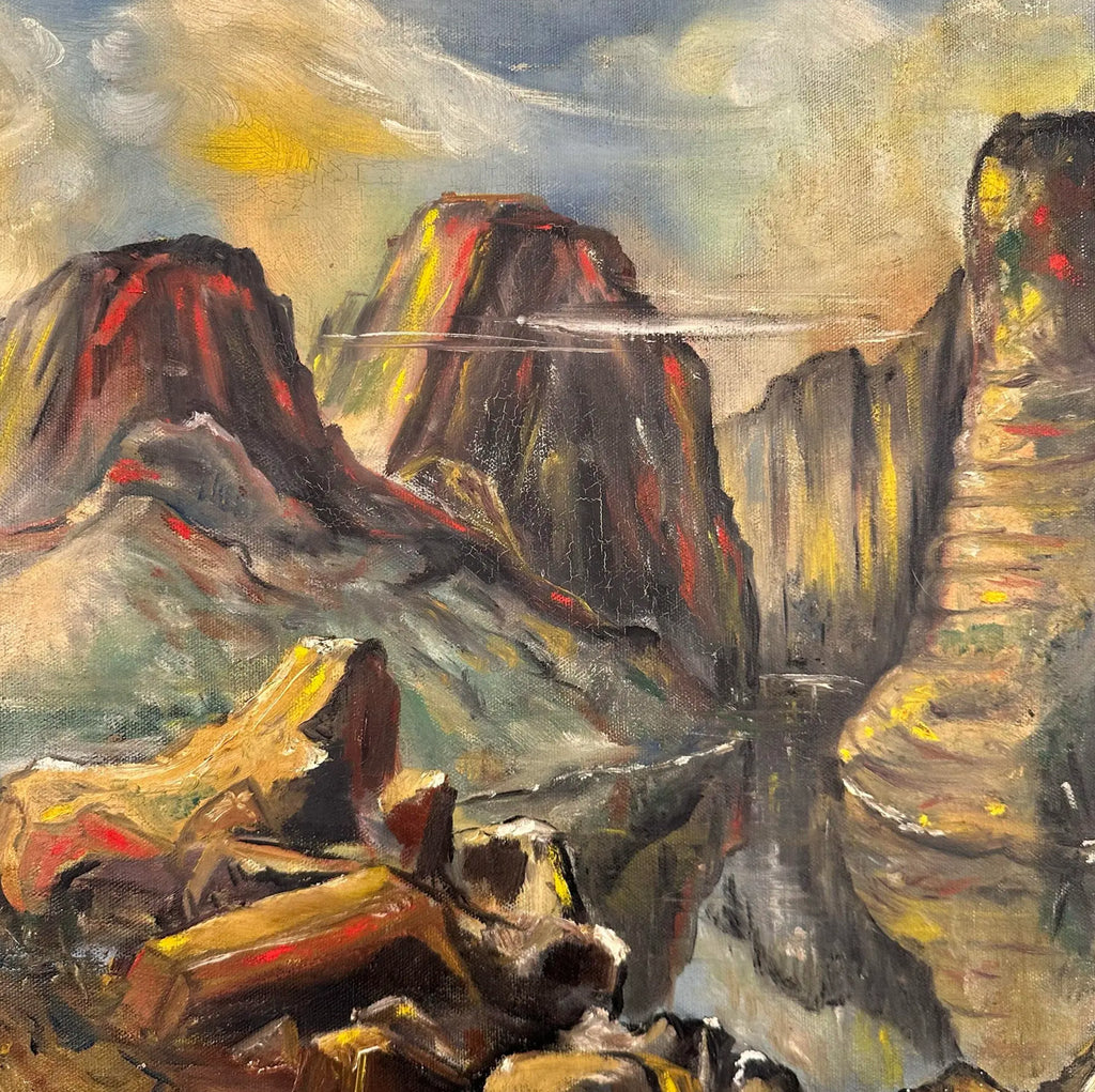 Abstract Landscape Painting Singed Ed Sherman 1947