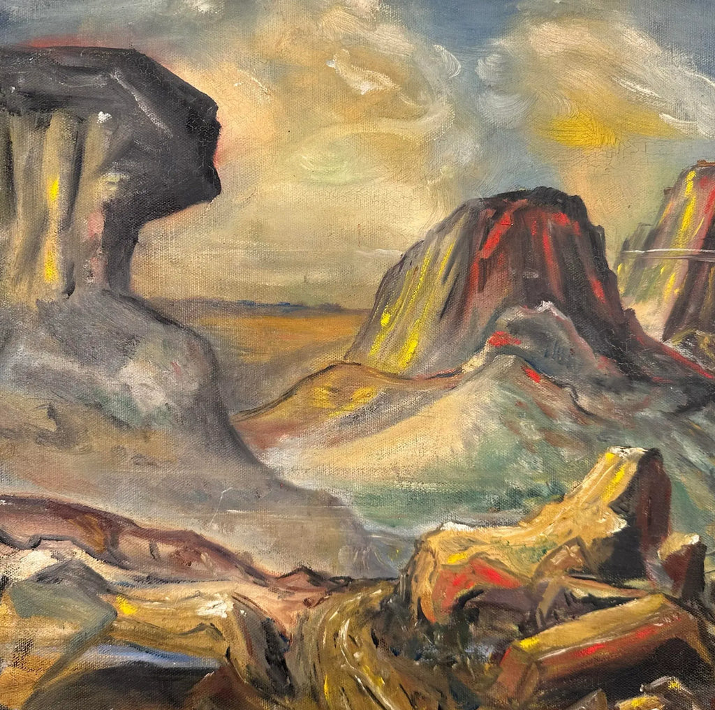 Abstract Landscape Painting Singed Ed Sherman 1947
