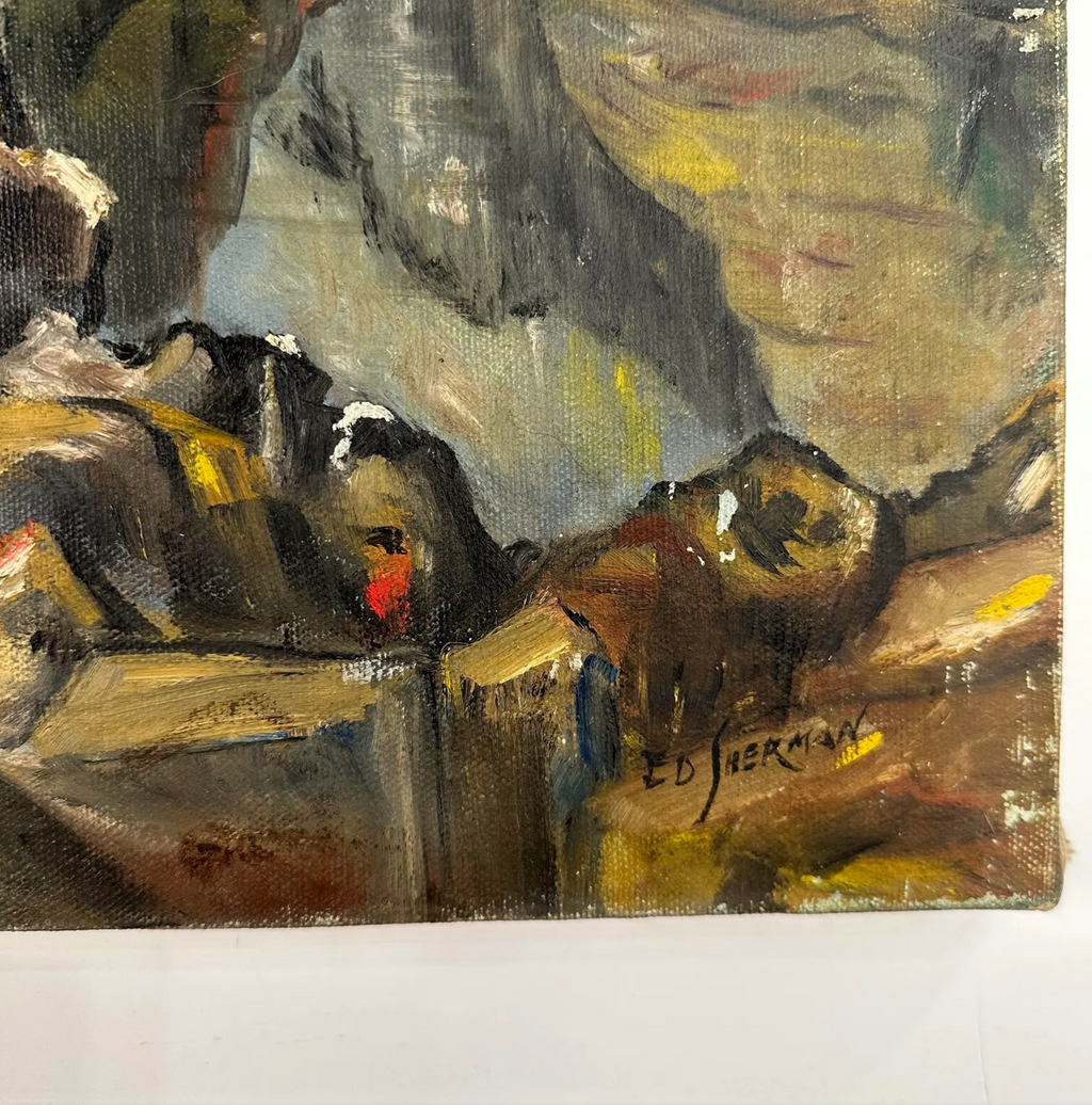 Abstract Landscape Painting Singed Ed Sherman 1947