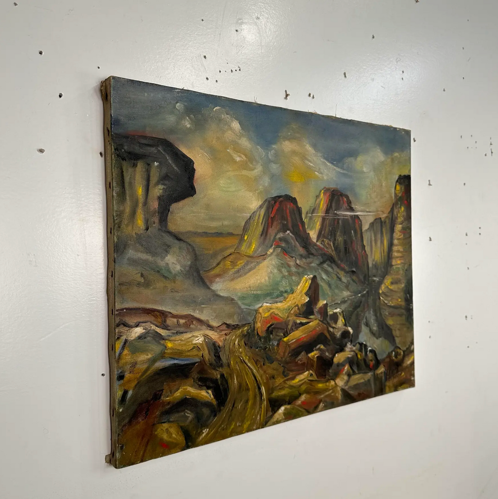 Abstract Landscape Painting Singed Ed Sherman 1947