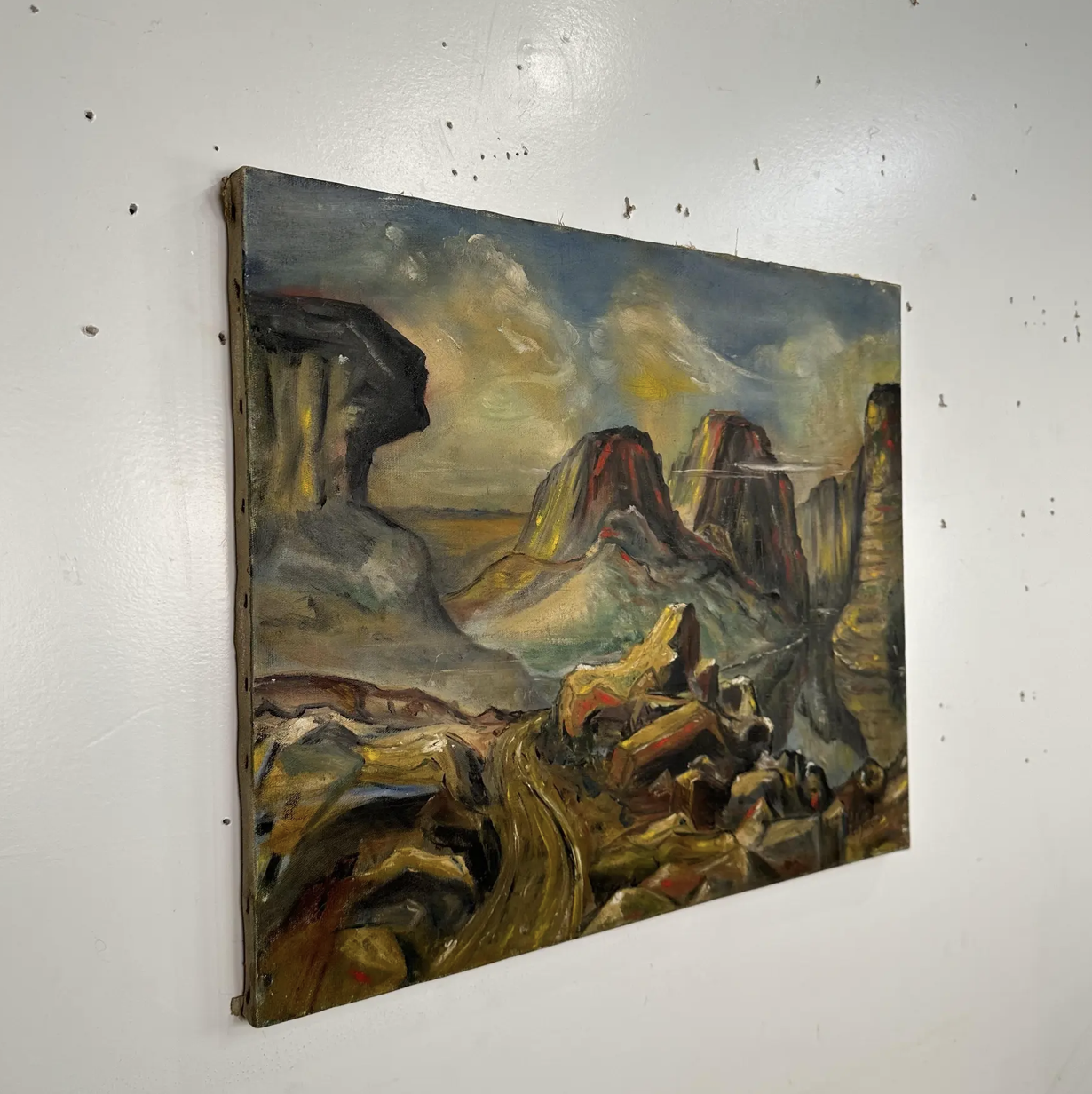 Abstract Landscape Painting Singed Ed Sherman 1947