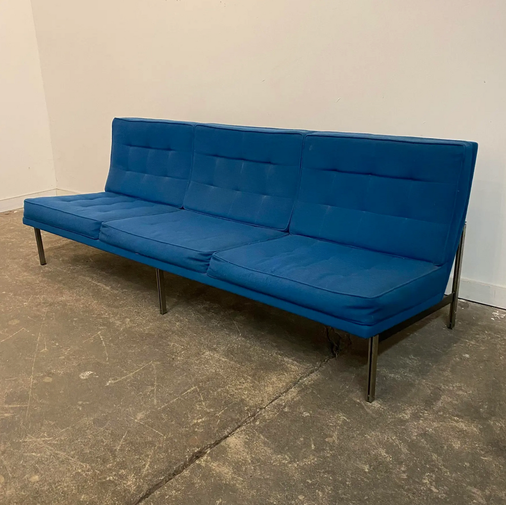 Florence Knoll Parallel Sofa Blue and Chrome