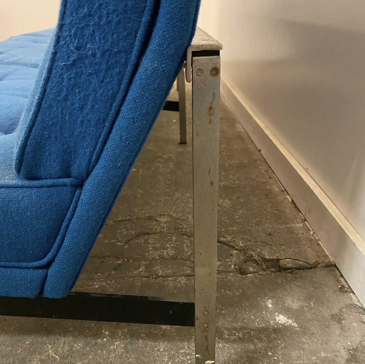 Florence Knoll Parallel Sofa Blue and Chrome