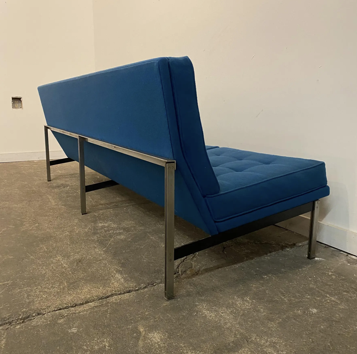 Florence Knoll Parallel Sofa Blue and Chrome
