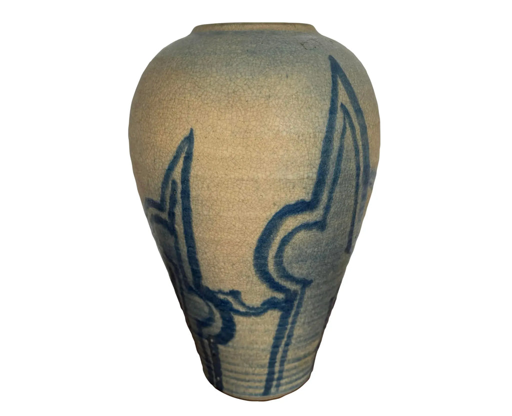 Blue and Cream Ceramic Glazed Vase