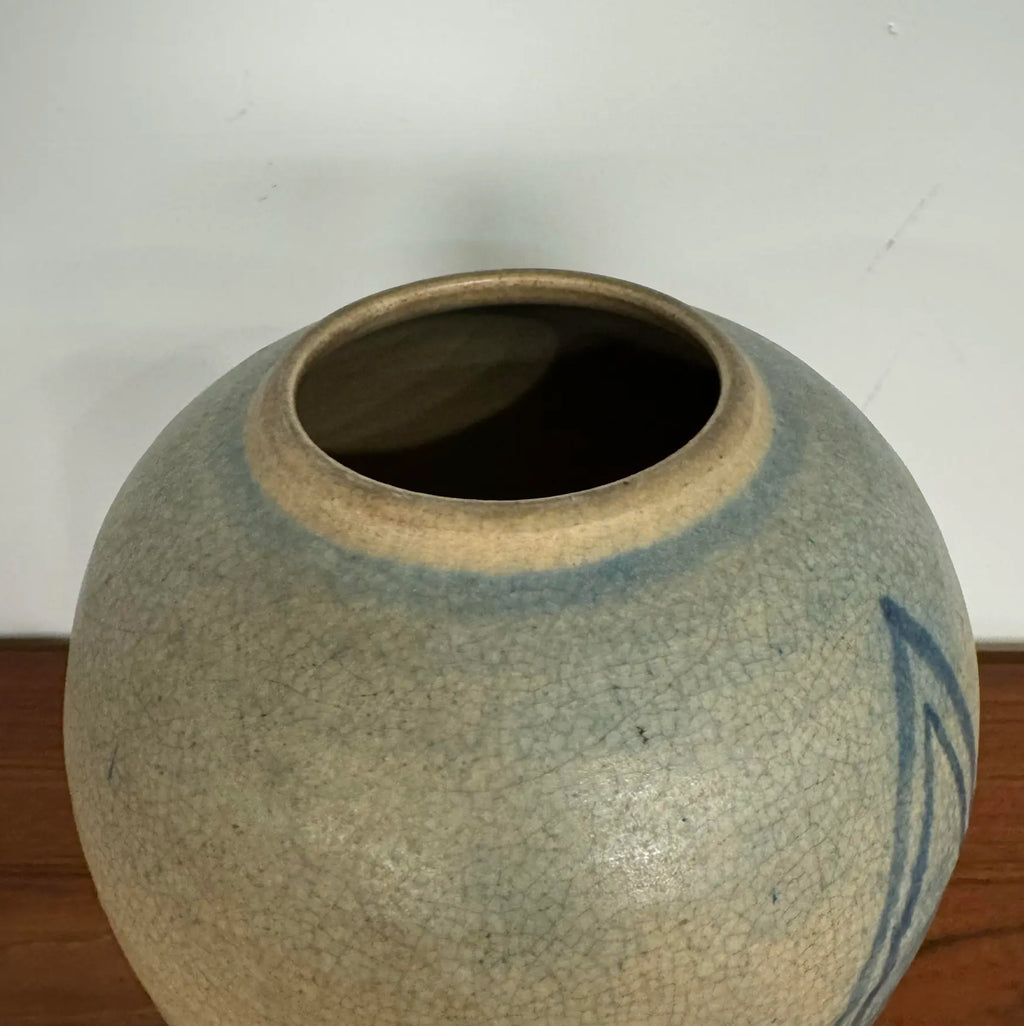 Blue and Cream Ceramic Glazed Vase