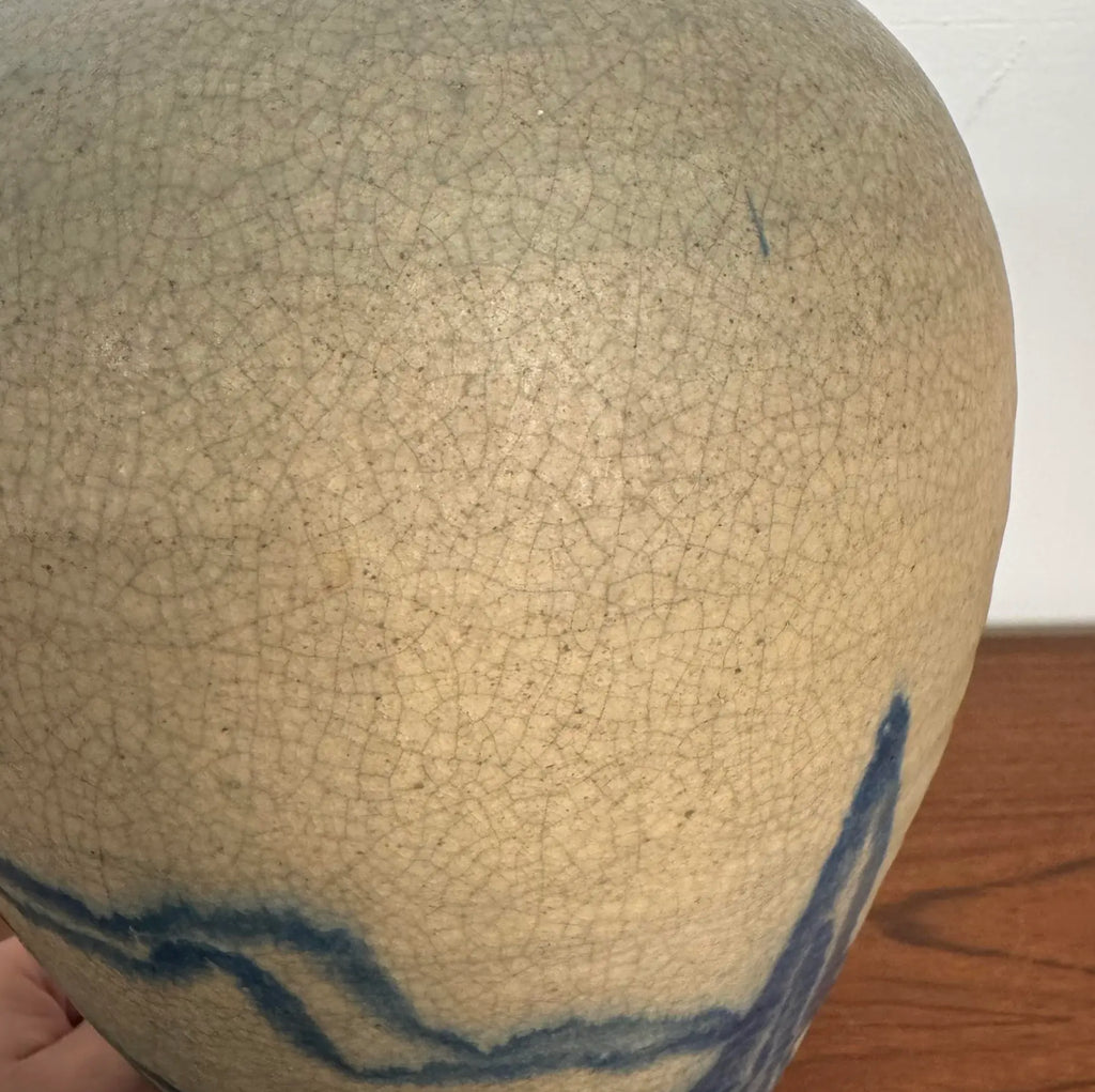 Blue and Cream Ceramic Glazed Vase