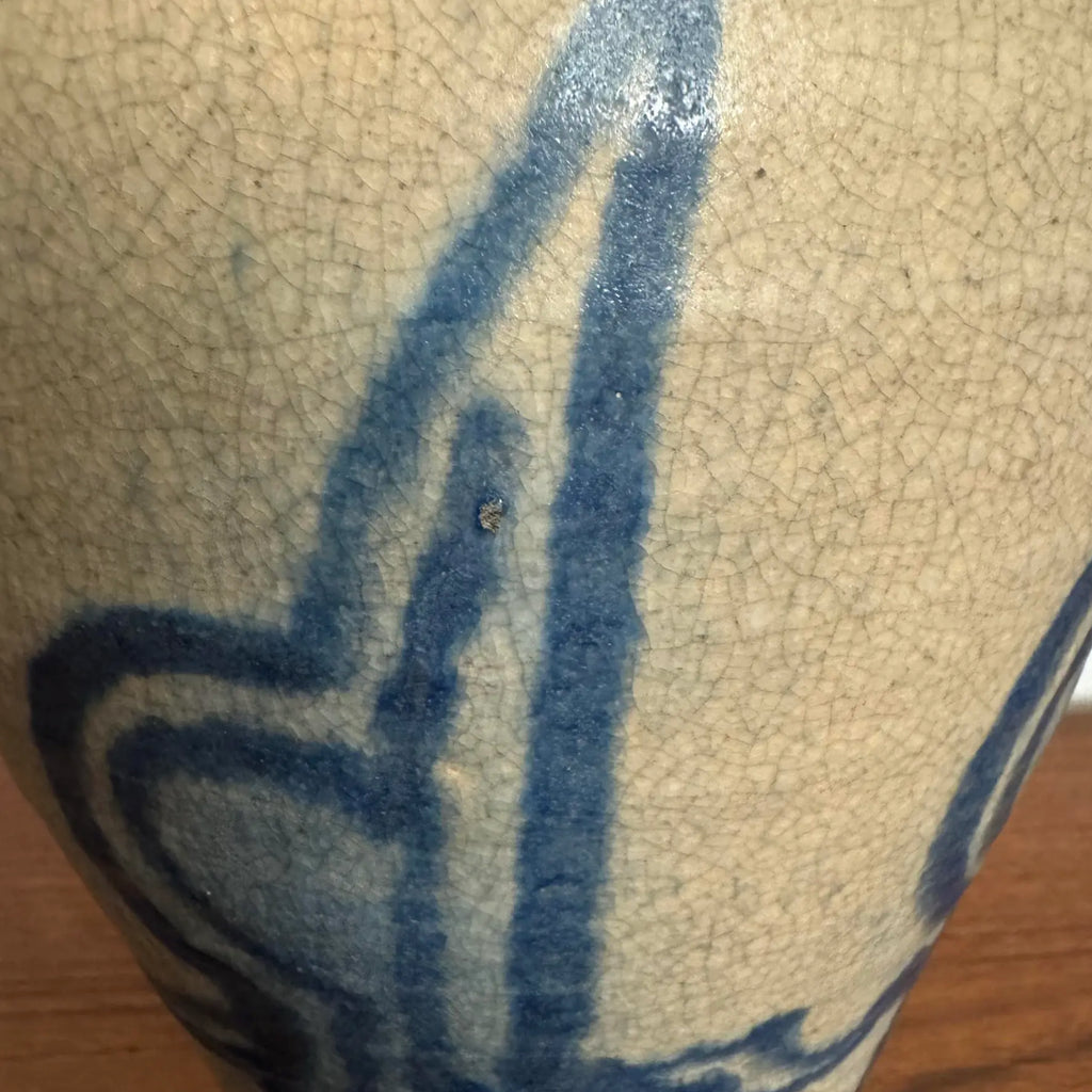 Blue and Cream Ceramic Glazed Vase