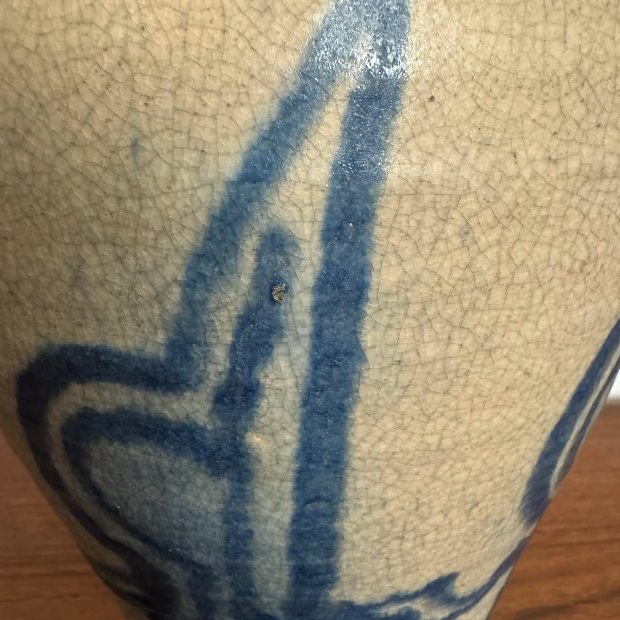 Blue and Cream Ceramic Glazed Vase