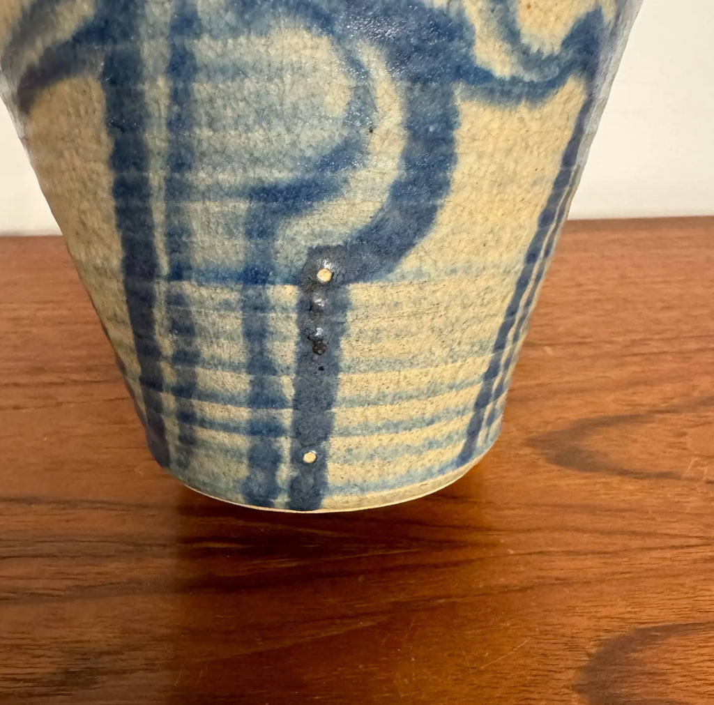 Blue and Cream Ceramic Glazed Vase