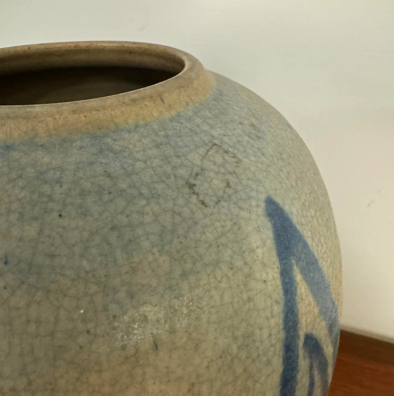Blue and Cream Ceramic Glazed Vase