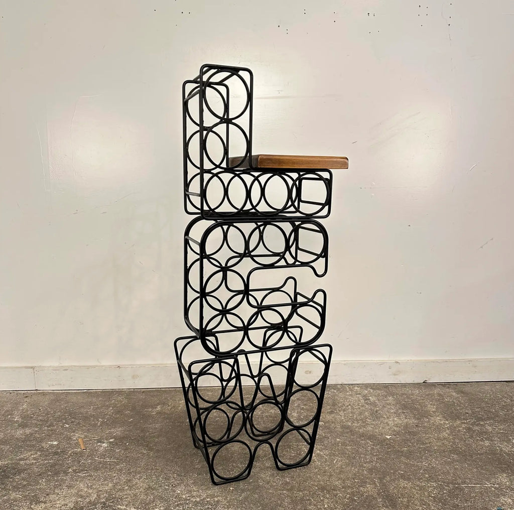 Arthur Umanoff Style Iron & Wood Wine Rack
