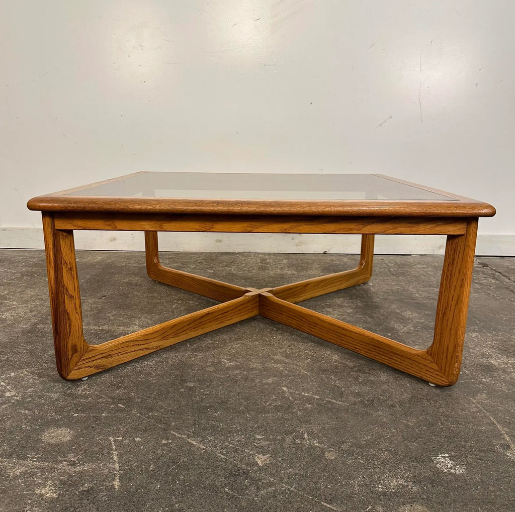Lane Perception Smoked Glass Top and Oak Coffee Table