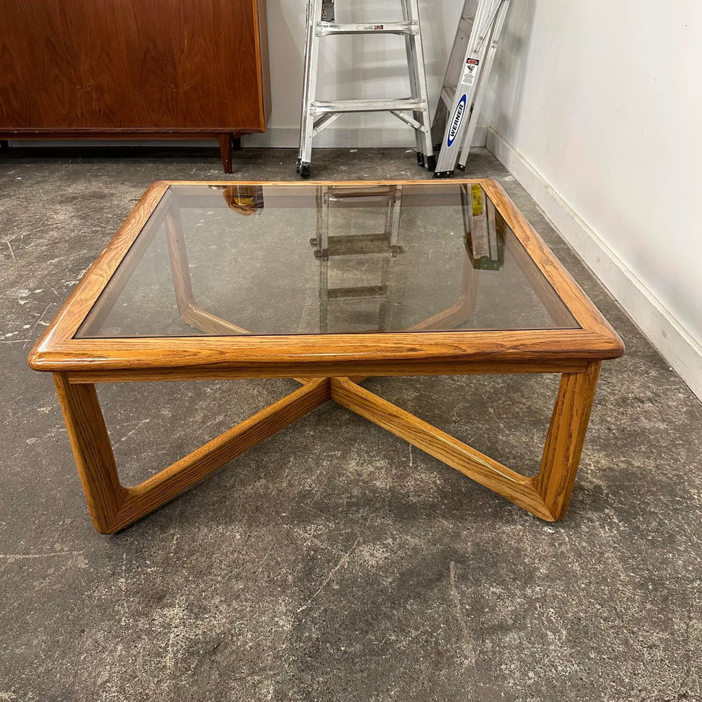 Lane Perception Smoked Glass Top and Oak Coffee Table