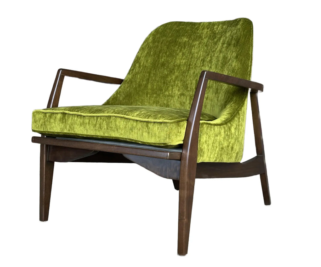 Mid Century Modern Custom Seal Style Lounge Chair Green Crushed Velvet