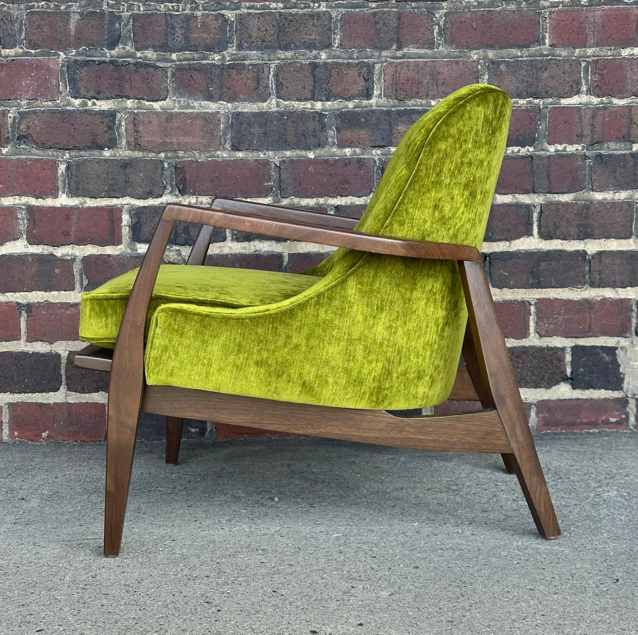 Mid Century Modern Custom Seal Style Lounge Chair Green Crushed Velvet