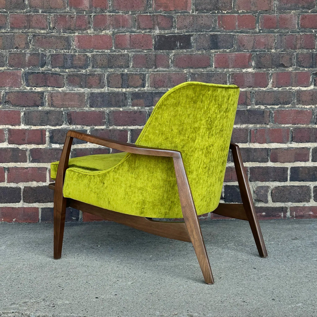 Mid Century Modern Custom Seal Style Lounge Chair Green Crushed Velvet