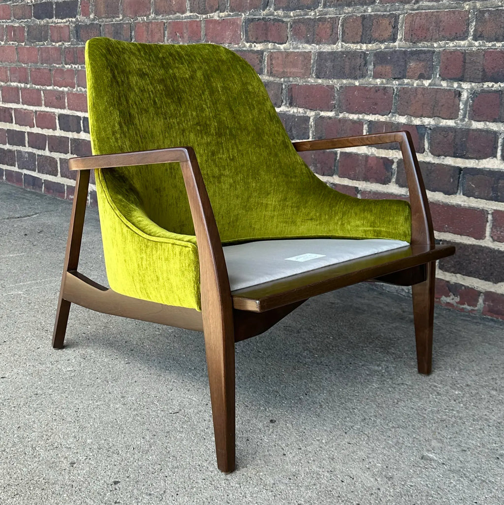 Mid Century Modern Custom Seal Style Lounge Chair Green Crushed Velvet