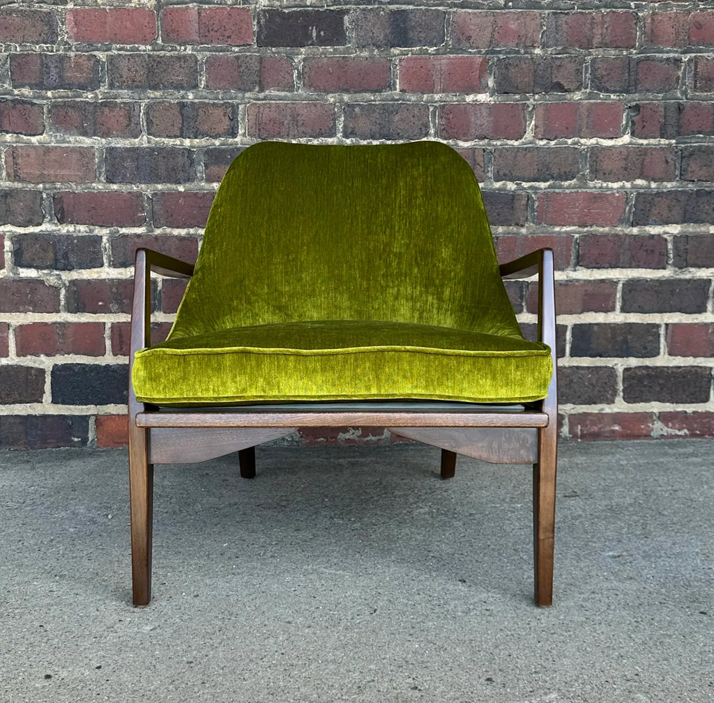 Mid Century Modern Custom Seal Style Lounge Chair Green Crushed Velvet