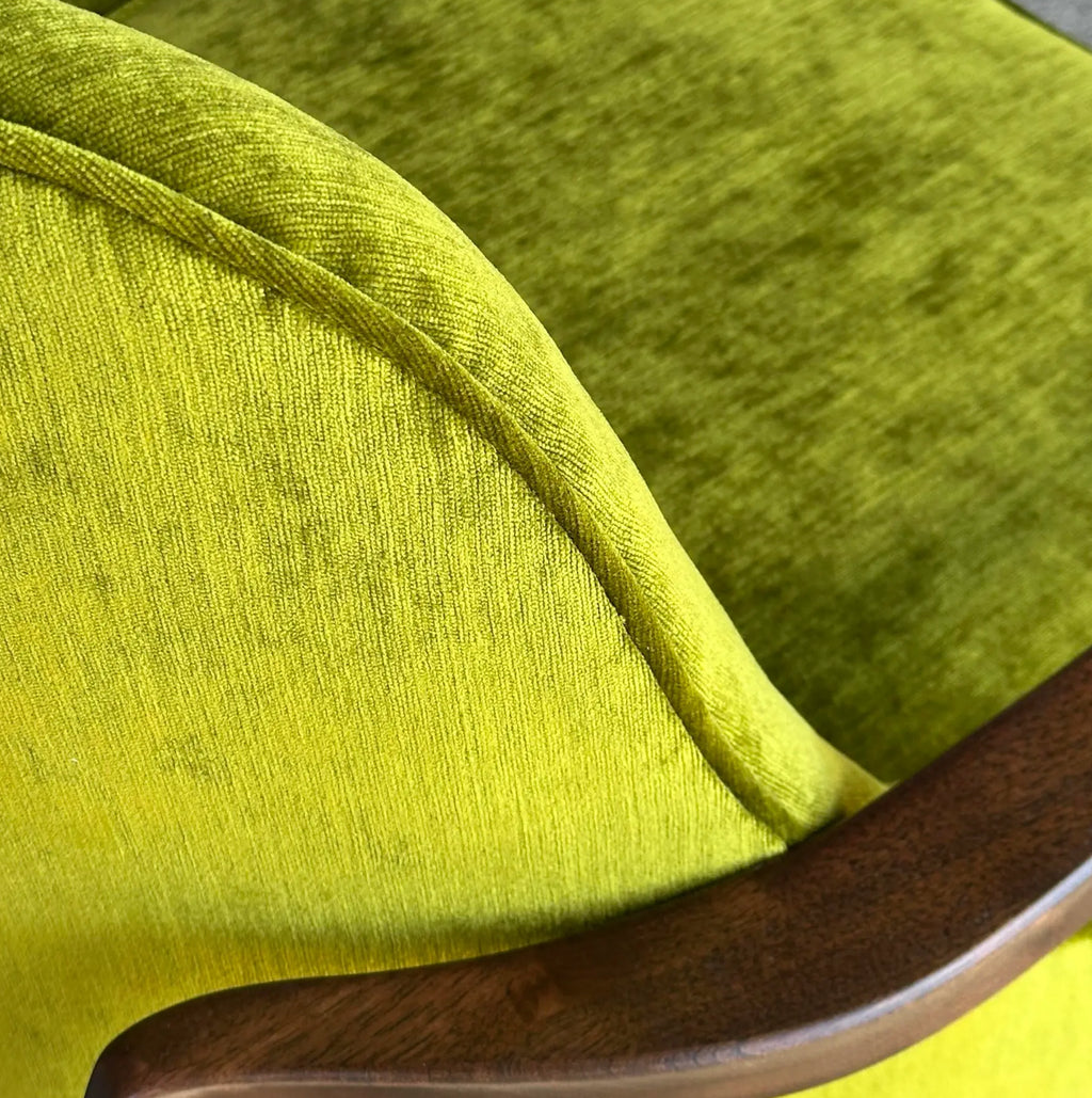 Mid Century Modern Custom Seal Style Lounge Chair Green Crushed Velvet