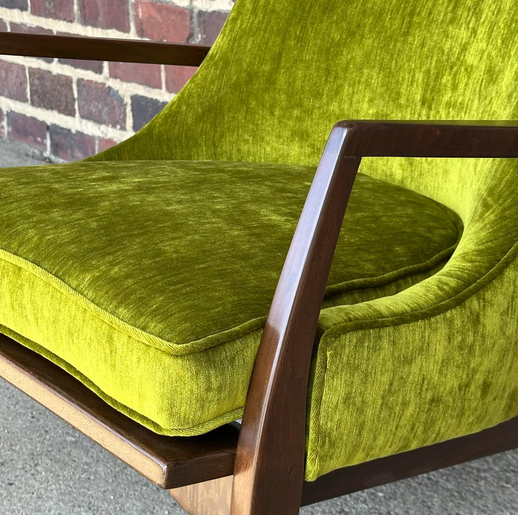 Mid Century Modern Custom Seal Style Lounge Chair Green Crushed Velvet