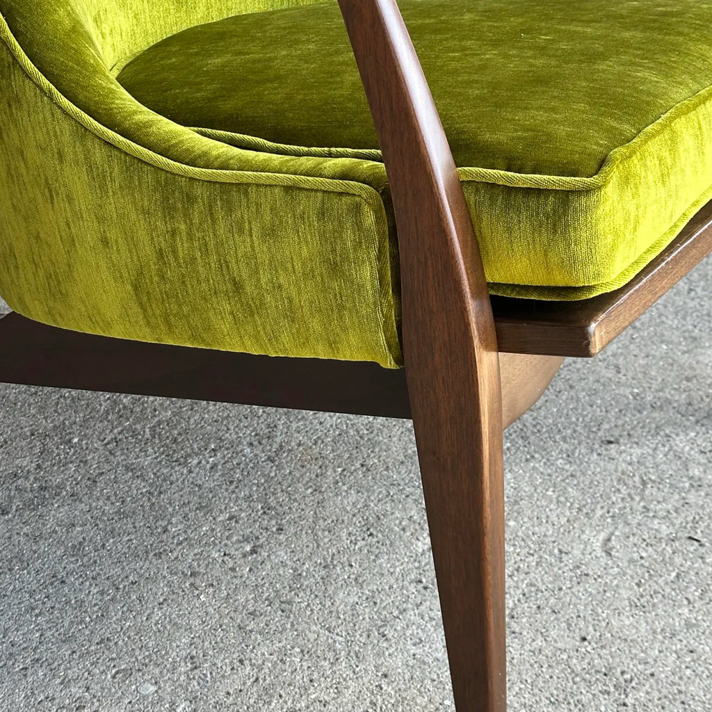 Mid Century Modern Custom Seal Style Lounge Chair Green Crushed Velvet