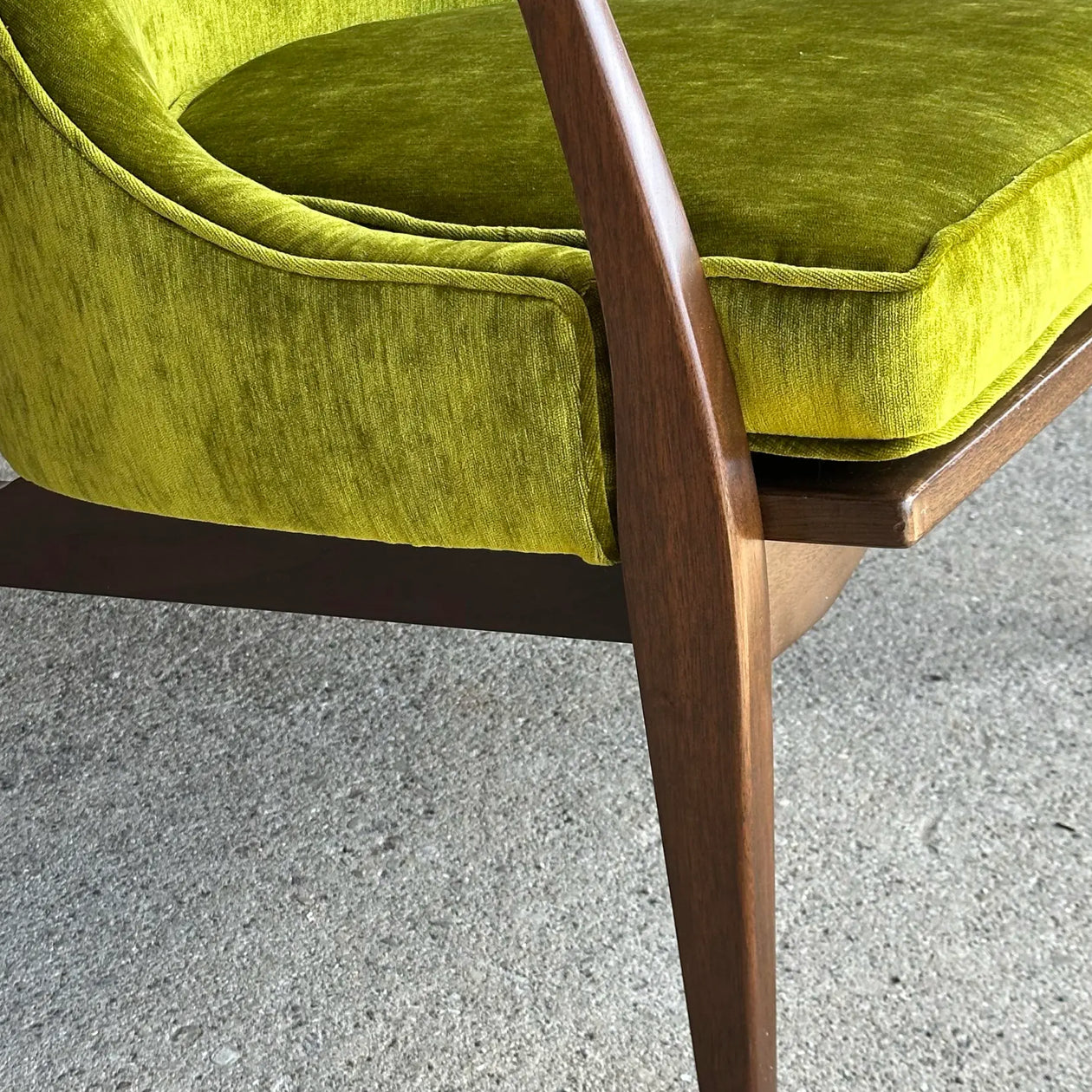 Mid Century Modern Custom Seal Style Lounge Chair Green Crushed Velvet