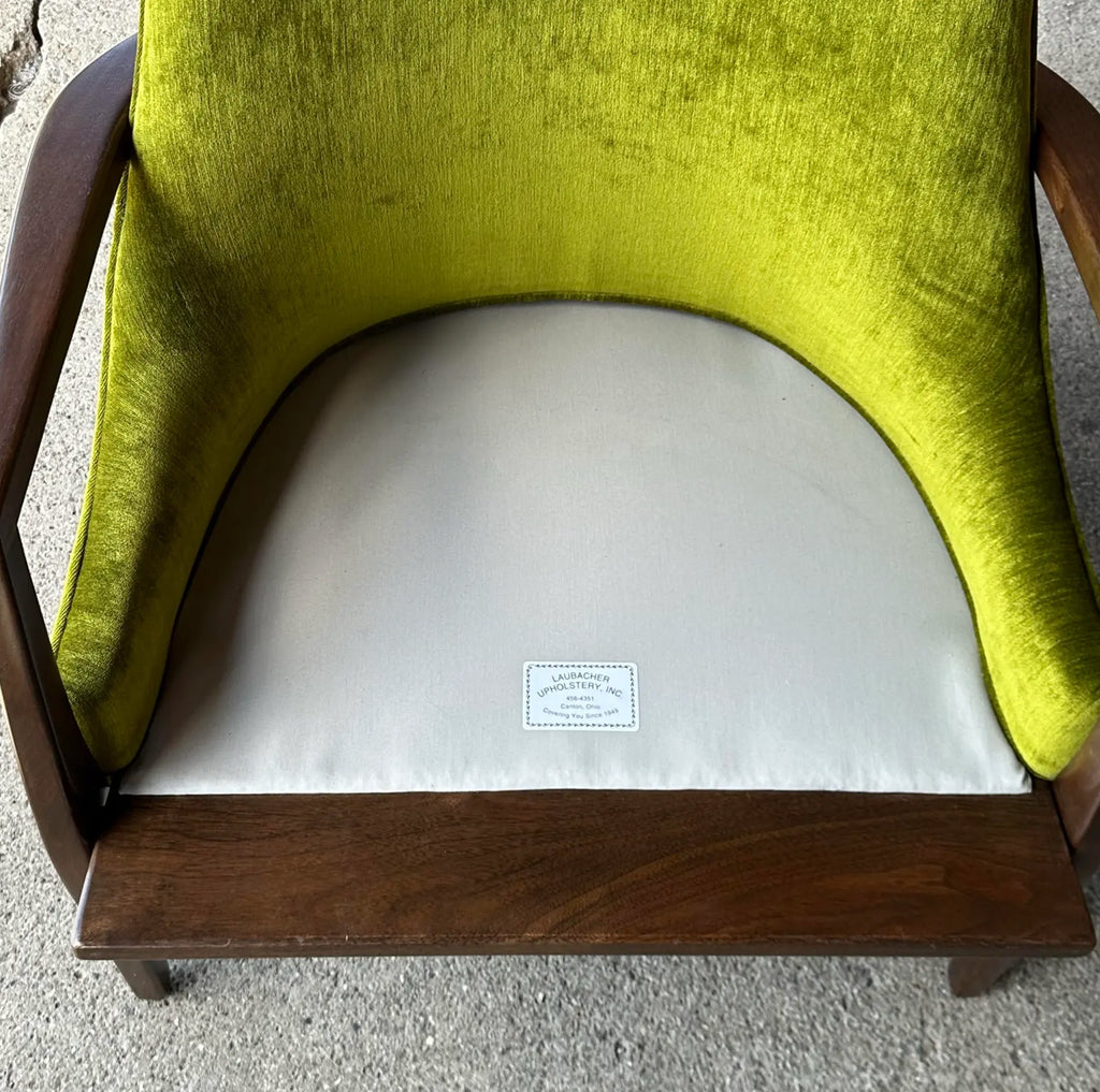 Mid Century Modern Custom Seal Style Lounge Chair Green Crushed Velvet